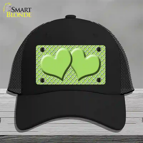 Lime Green White Quatrefoil Lime Green Center Hearts Novelty License Plate Hat Mesh / Black