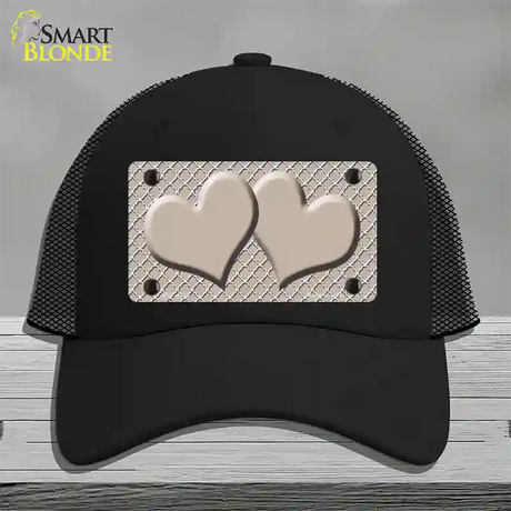 Tan White Quatrefoil Tan Center Hearts Novelty License Plate Hat Mesh / Black