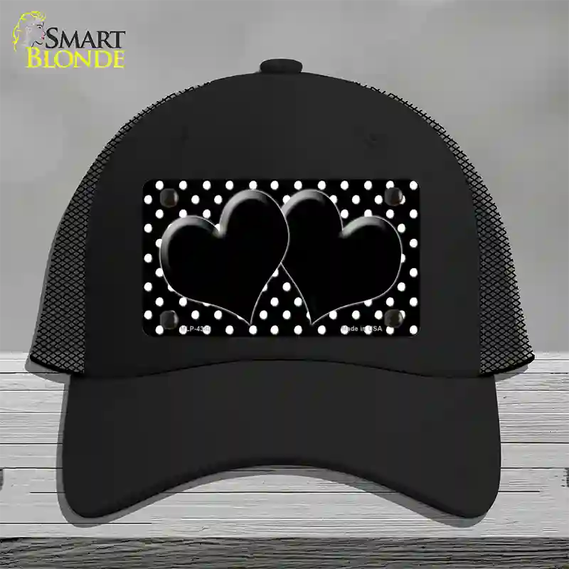 Black White Polka Dot Center Hearts Novelty License Plate Hat Mesh / Black