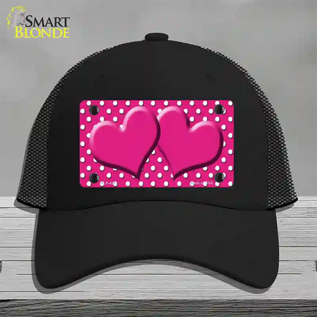 Pink White Polka Dot Center Hearts Novelty License Plate Hat Mesh / Black