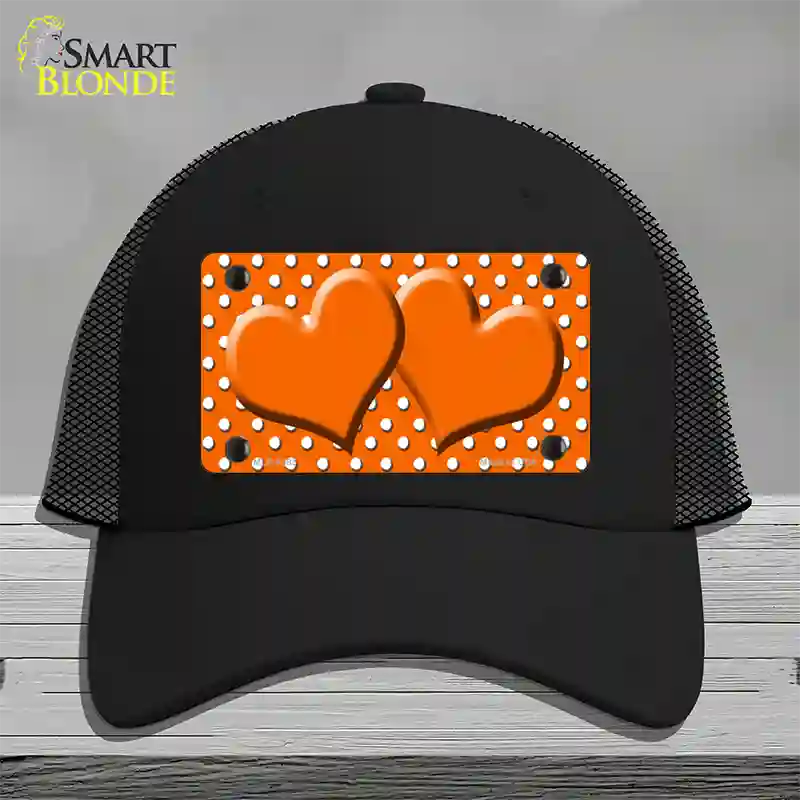 Orange White Polka Dot Center Hearts Novelty License Plate Hat Mesh / Black