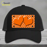 Orange White Polka Dot Center Hearts Novelty License Plate Hat Mesh / Black