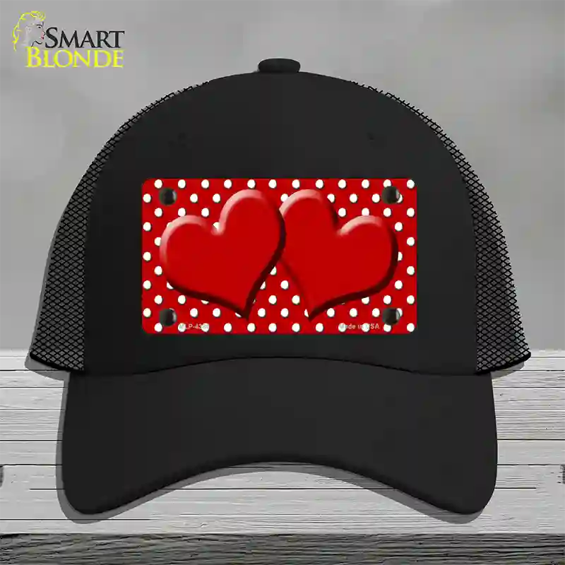 Red White Polka Dot Center Hearts Novelty License Plate Hat Mesh / Black