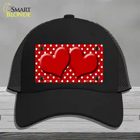 Red White Polka Dot Center Hearts Novelty License Plate Hat Mesh / Black