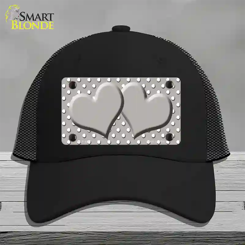 Grey White Polka Dot Center Hearts Novelty License Plate Hat Mesh / Black
