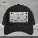 Grey White Polka Dot Center Hearts Novelty License Plate Hat Mesh / Black