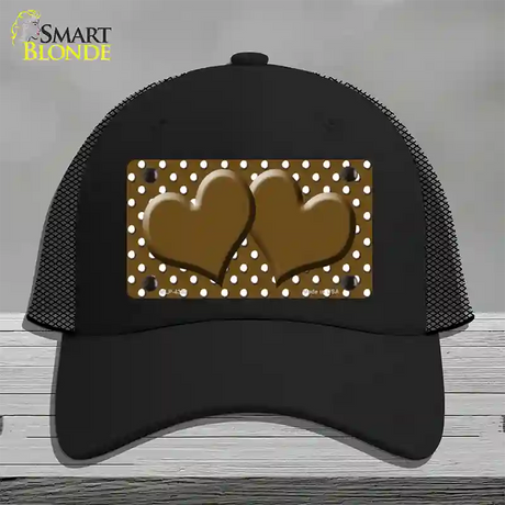 Brown White Polka Dot Center Hearts Novelty License Plate Hat Mesh / Black
