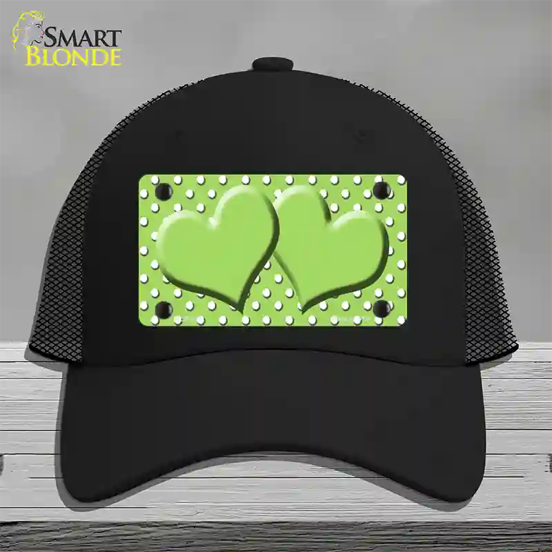 Lime Green White Polka Dot Center Hearts Novelty License Plate Hat Mesh / Black