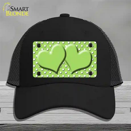 Lime Green White Polka Dot Center Hearts Novelty License Plate Hat Mesh / Black