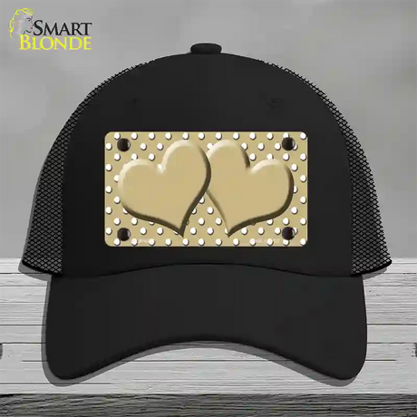 Gold White Polka Dot Center Hearts Novelty License Plate Hat Mesh / Black