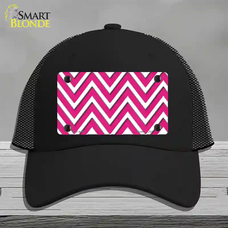 Pink White Large Chevron Novelty License Plate Hat Mesh / Black