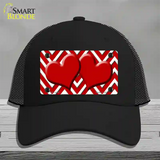 Red White Large Chevron Red Center Hearts Novelty License Plate Hat Mesh / Black