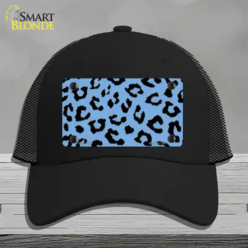 Light Blue Black Cheetah Novelty License Plate Hat Mesh / Black