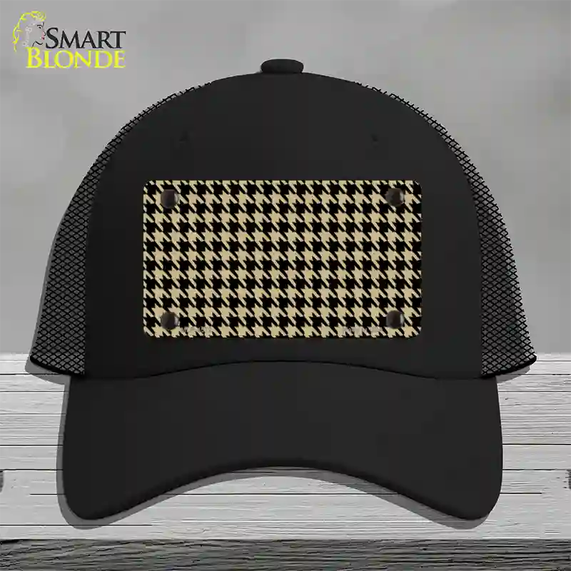 Gold Black Houndstooth Novelty License Plate Hat Mesh / Black