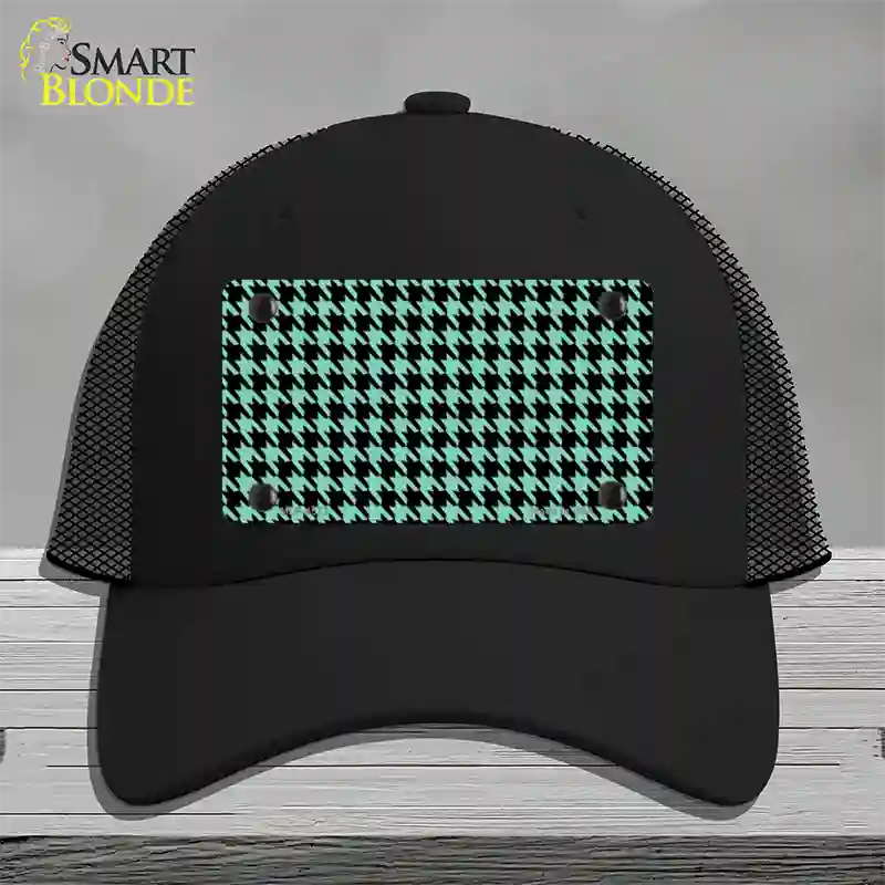 Mint Black Houndstooth Novelty License Plate Hat Mesh / Black