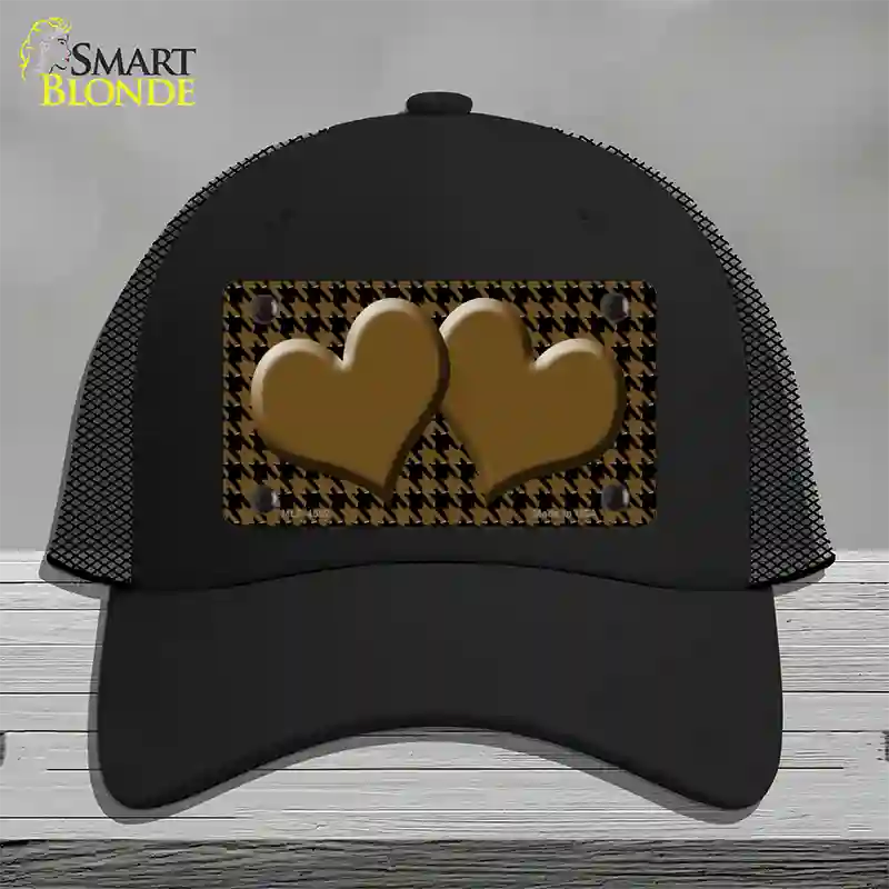 Brown Black Houndstooth Brown Center Hearts Novelty License Plate Hat Mesh / Black