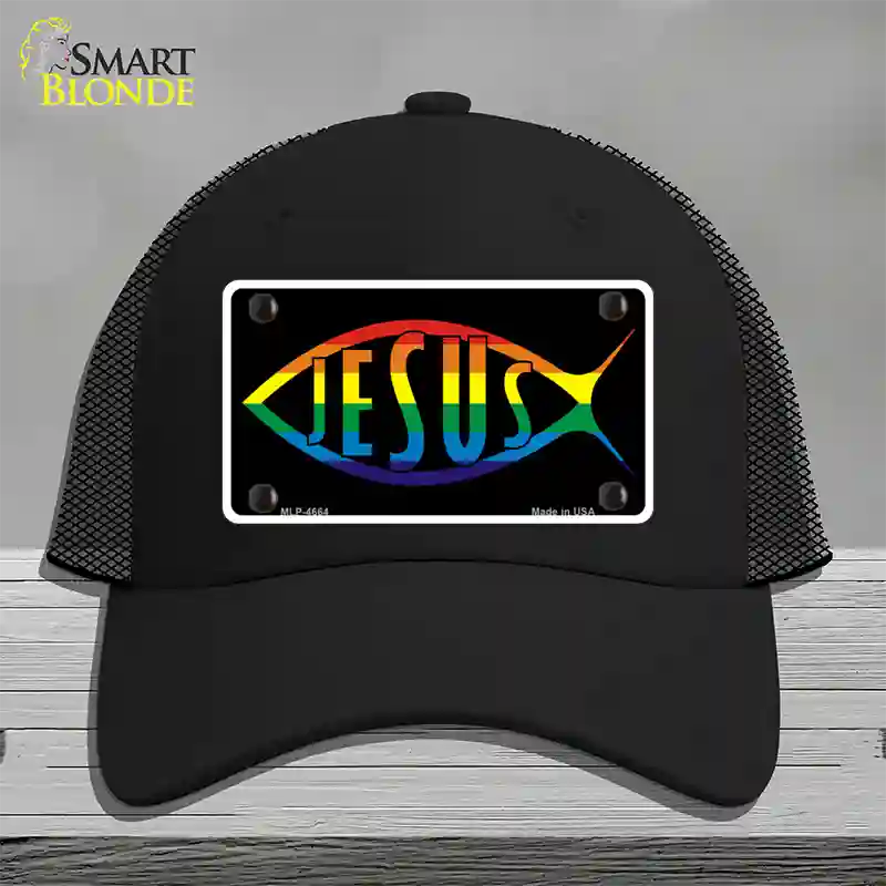 Jesus Fish Rainbow Novelty License Plate Hat Mesh / Black