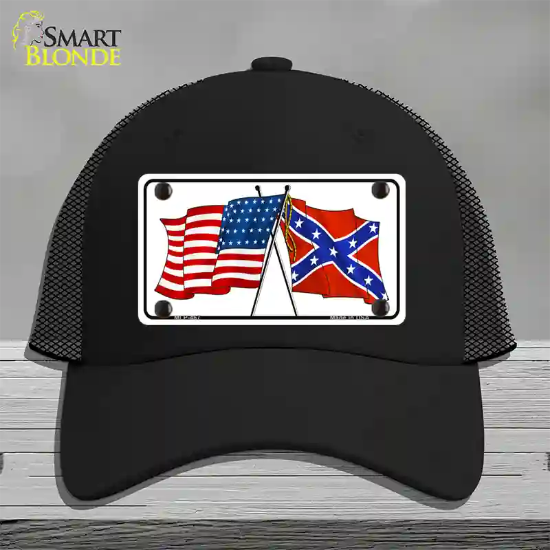 Confederate USA Crossed Flags Novelty License Plate Hat Mesh / Black