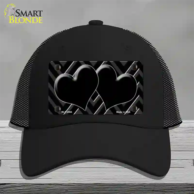 Black Light Black Chevon Heart Center Novelty License Plate Hat Mesh / Black