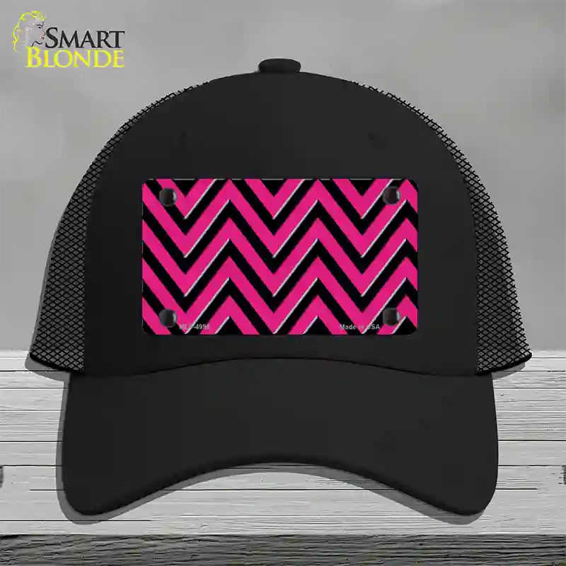 Pink Black Large Chevron Novelty License Plate Hat Mesh / Black