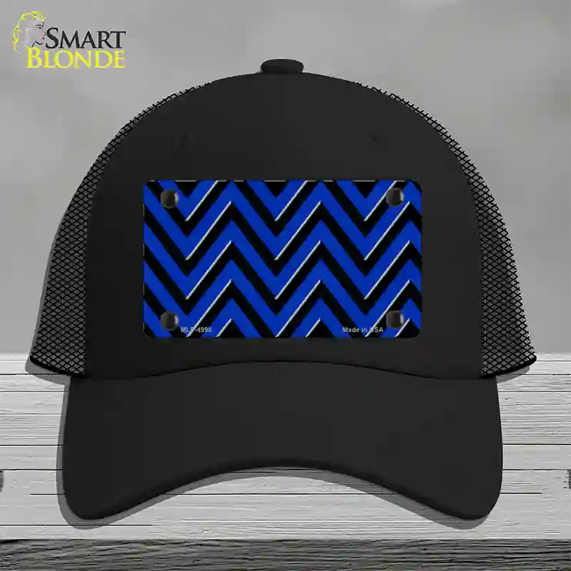 Blue Black Large Chevron Novelty License Plate Hat Mesh / Black