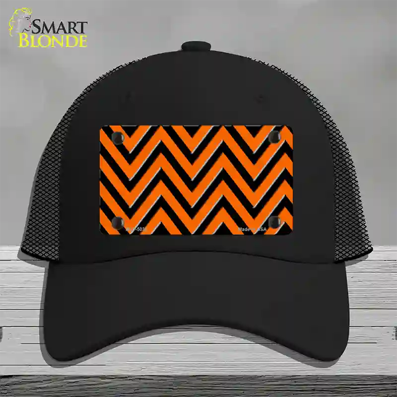 Orange Black Chevron Novelty License Plate Hat Mesh / Black