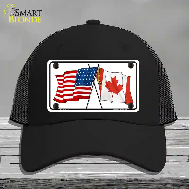 United States Canadian Flag Novelty License Plate Hat Mesh / Black