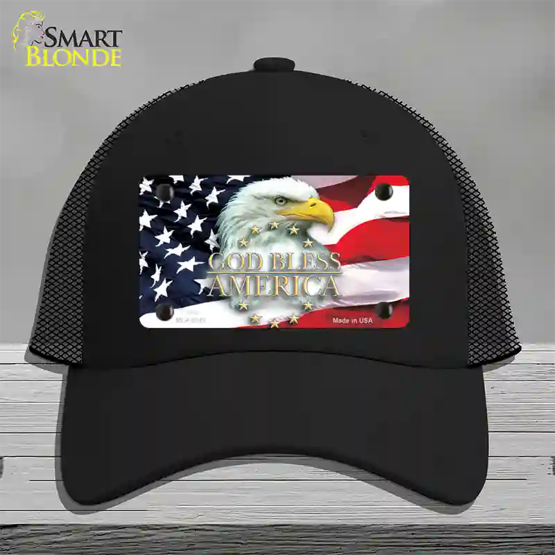 God Bless America Eagle Novelty License Plate Hat Mesh / Black