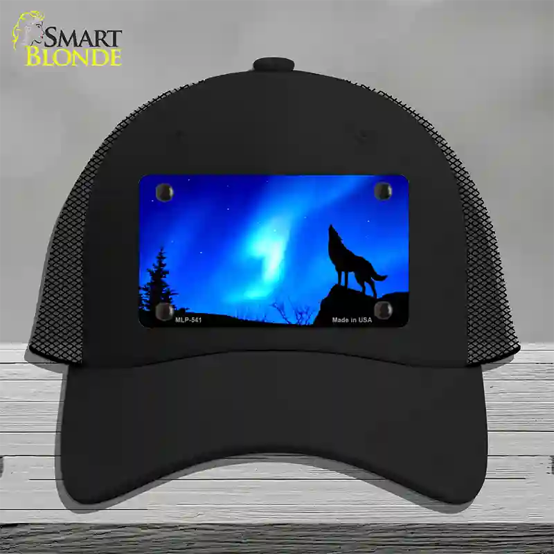Wolf Howling Novelty License Plate Hat Mesh / Black