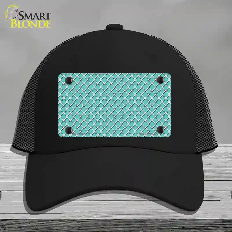 Tiffany Blue White Quatrefoil Novelty License Plate Hat Mesh / Black