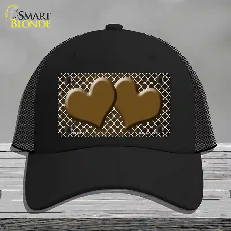Brown White Quatrefoil Hearts Oil Rubbed Novelty License Plate Hat Mesh / Black