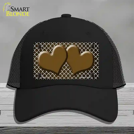 Brown White Quatrefoil Hearts Oil Rubbed Novelty License Plate Hat Mesh / Black