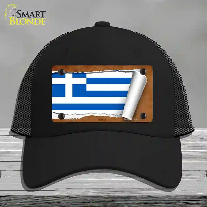 Greece Flag Scroll Novelty License Plate Hat Mesh / Black
