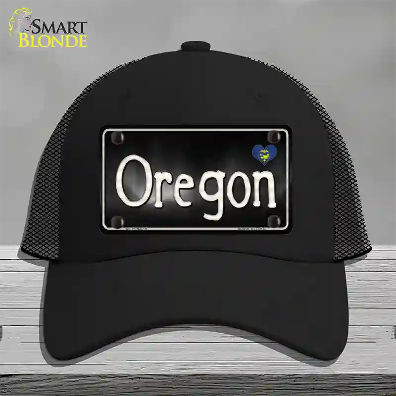 Oregon Flag Script Novelty License Plate Hat Mesh / Black
