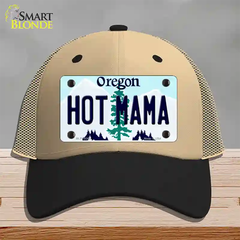 Hot Mama Oregon Novelty License Plate Hat Mesh / Khaki|Black