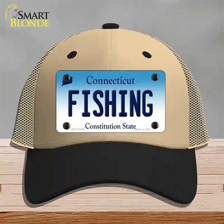 Fishing Connecticut Novelty License Plate Hat Mesh / Khaki|Black