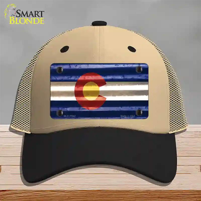 Colorado Corrugated Flag Novelty License Plate Hat Mesh Khaki|Black