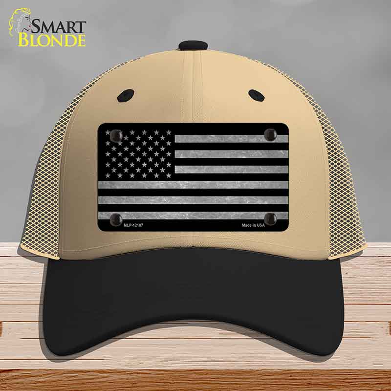 American Flag Black and Gray Novelty License Plate Hat Mesh Khaki|Black