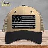 American Flag Black and Gray Novelty License Plate Hat Mesh Khaki|Black