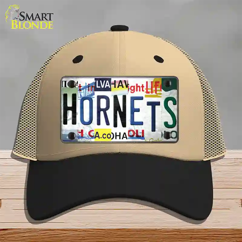 Hornets Strip Art Novelty License Plate Hat Tag Mesh Khaki|Black