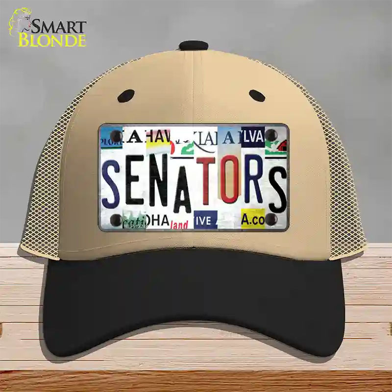 Senators Strip Art Novelty License Plate Hat Tag Mesh Khaki|Black