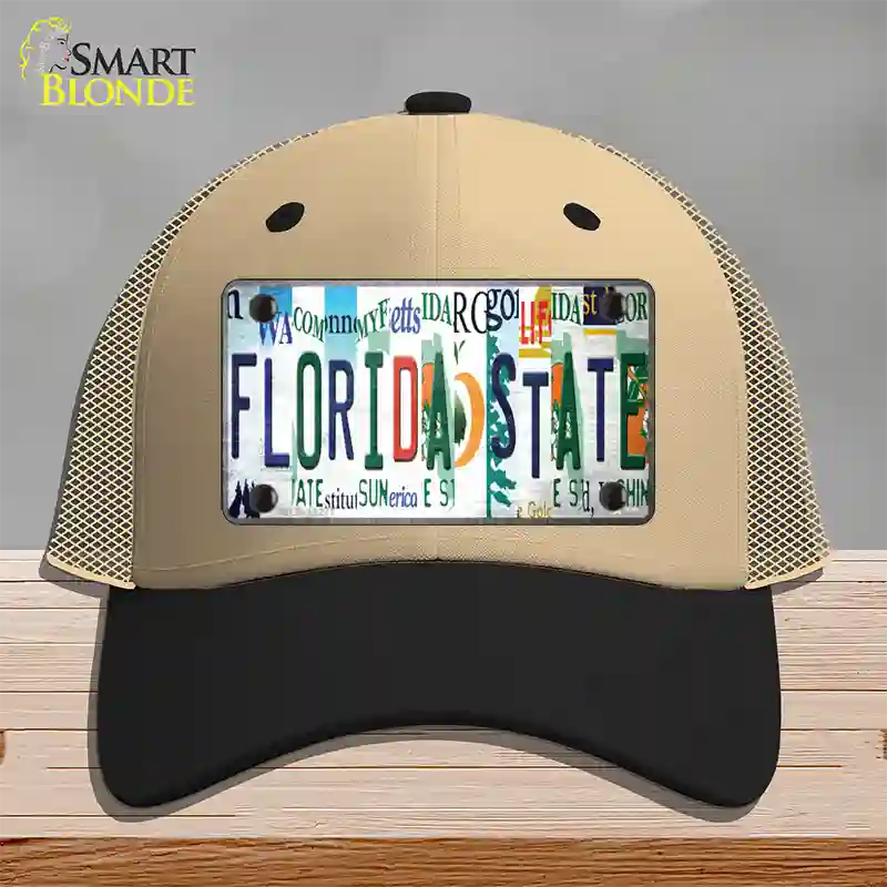 Florida State Strip Art Novelty License Plate Hat Tag Mesh Khaki|Black