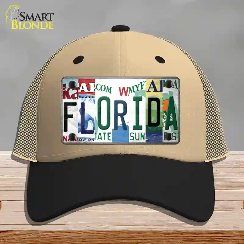 Florida Strip Art Novelty License Plate Hat Tag Mesh Khaki|Black