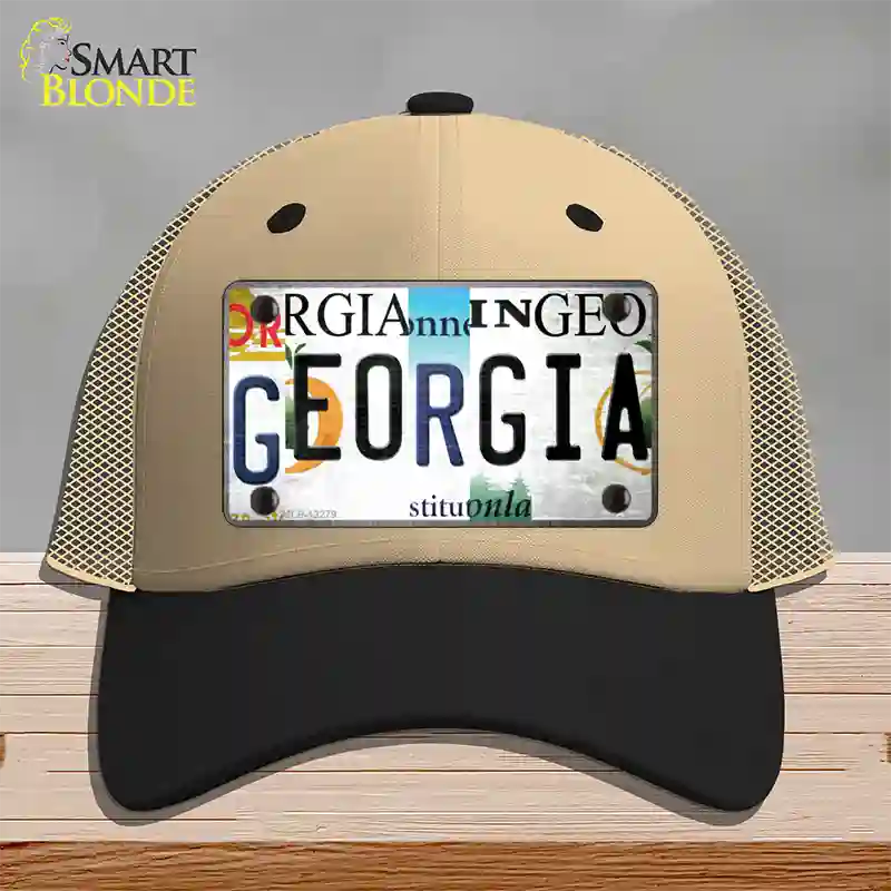 Georgia Strip Art Novelty License Plate Hat Tag Mesh Khaki|Black