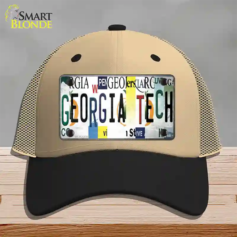 Georgia Tech Strip Art Novelty License Plate Hat Tag Mesh Khaki|Black