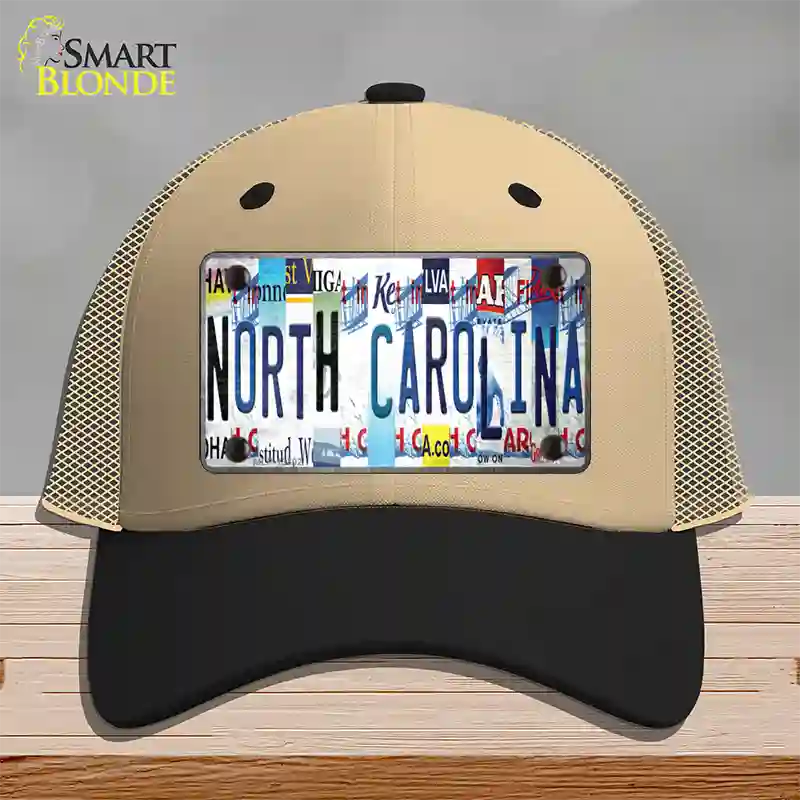 North Carolina Strip Art Novelty License Plate Hat Tag Mesh Khaki|Black