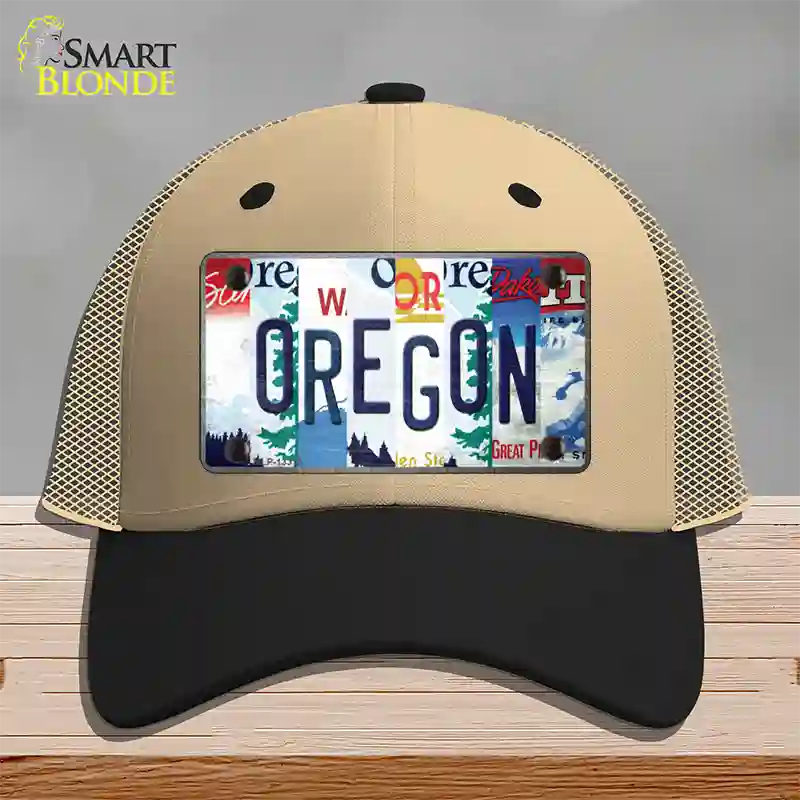 Oregon Strip Art Novelty License Plate Hat Tag Mesh Khaki|Black