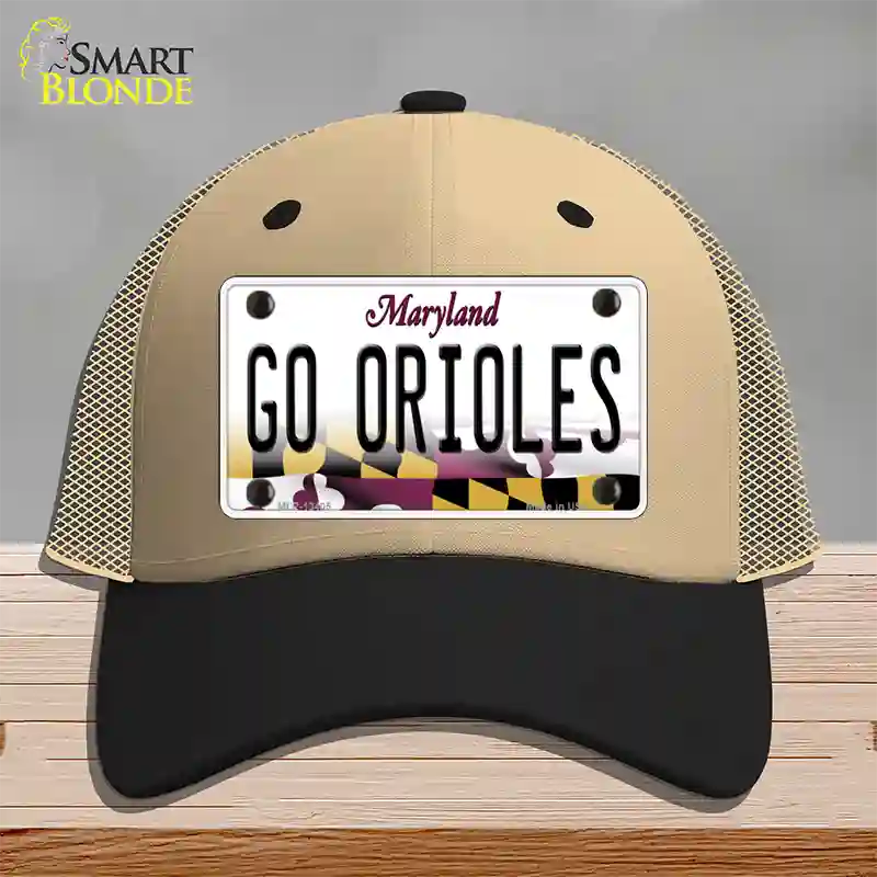 Go Orioles Novelty License Plate Hat Tag Mesh Khaki|Black
