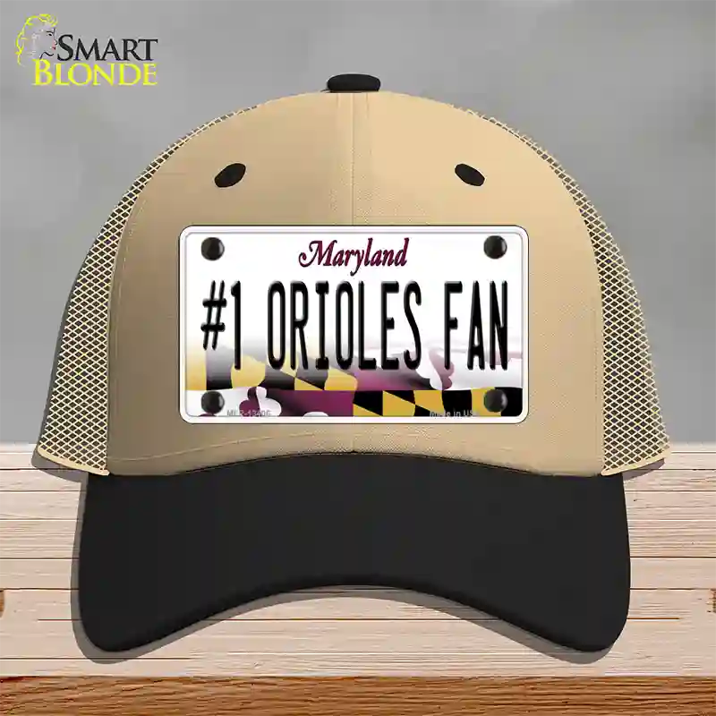 Number 1 Orioles Fan Novelty License Plate Hat Tag Mesh Khaki|Black