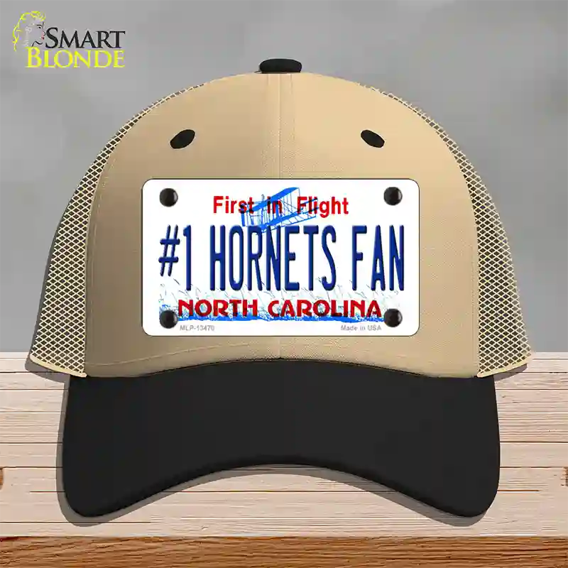 Number 1 Hornets Fan Novelty License Plate Hat Tag Mesh Khaki|Black